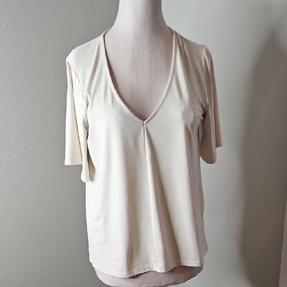 Cream V-Neck Women's Top